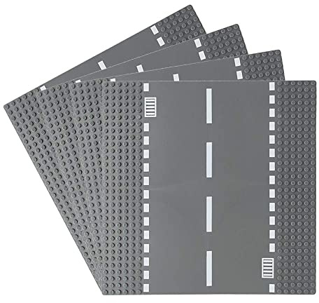 Feleph Classic Road Base Plates Straight, Street Town Road Building Set, 25 x 25 cm Baseplate Compatible with Major Brands Building Bricks(Straight 4 Pieces)