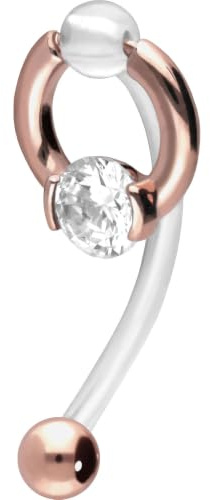 PIERCINGLINE Bauchnabelpiercing PMFK Bananabell mit Chirurgenstahl-Design RING + 5 mm KRISTALL - Roségoldfarben, Transparent, Schwarz, Goldfarben, Silberfarben
