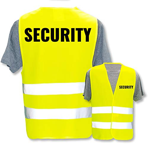 Hochwertige Warnweste mit Leuchtstreifen * Bedruckt mit: Security * Farbe + Größe: Gelb (3XL/4XL) * Thema Sicherheit und Team * Farbiger oder Reflektierender Druck