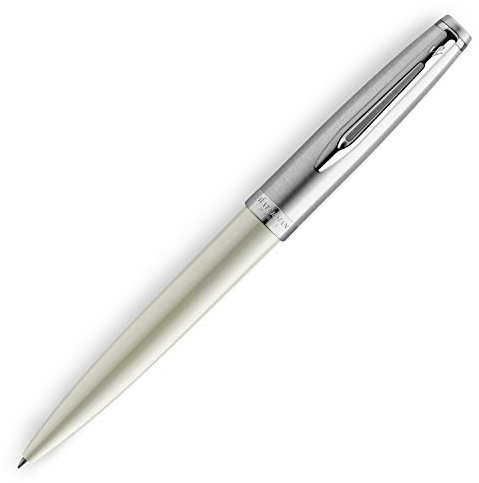 Waterman Emblème Kugelschreiber, elfenbeinfarben mit Chromzierteilen, mittlere Schreibspitze, blaue Tinte, Geschenkbox