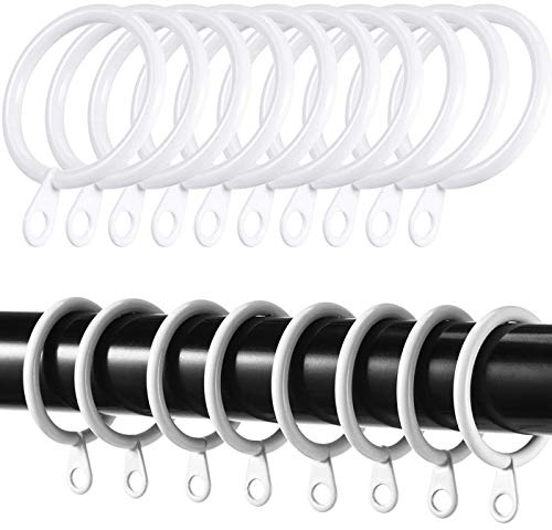 iPEAK 36 Pack Curtain Hooks Metal White Curtain Rings Hanging Hooks For Curtain Rods Pole, 30mm Internal Diameter (White, 36 Rings)