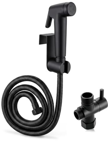 SIEYESCITY Handheld Bidet Sprayer Kits for UK Toilet Douche_ Shattaf Bidets with Bidet Hose, Spray Holder and T-Adapter_ Matte Black