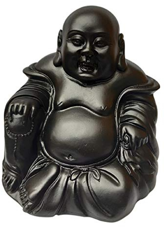 Eurofusioni Lachender Buddha Figur - Fette Buddha Schwarze Statuette - Budai, der chinesische Lucky Buddha - Glücksbuddha - Happy Buddha, Talisman für Wohlstand - Handgemaltes Harz - H 10,5 cm