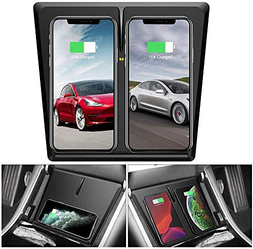Braveking1 Kabelloses Auto Ladegerät für Tesla Model 3 10W Qi Wireless Handy-Ladepad mit 3-Spulen-Horizontal/Vertikalladung Tesla M3 Mittelkonsole Zubehör Ladegerät Panel für iPhone Samsung Huawei