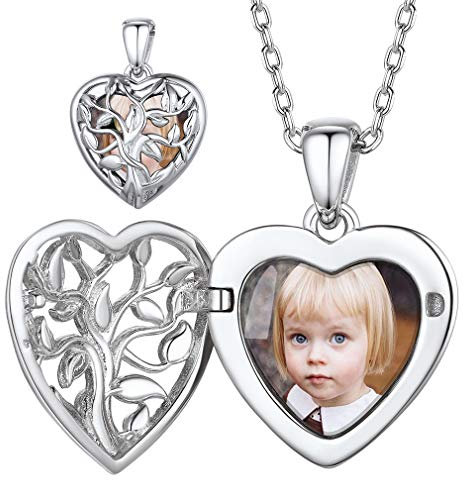 FaithHeart Personalisierter Herz Medaillon Anhänger mit Lebensbaum Foto Halter mit Geschenkebox für damen mädchen