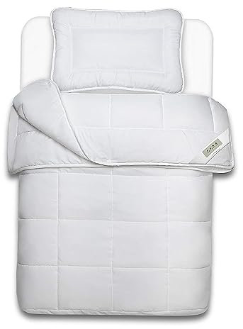Julido Baby Bettdecke und Kissen Set 100x135 cm + 40x60 cm – 4-Jahreszeiten Kinderbettdecke 770g & Kinderkissen 150g, Mikrofaser Weiß, Atmungsaktiv, 90° Maschinenwaschbar, Oeko-Tex Zertifiziert