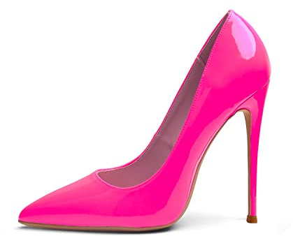 Zhabtuc Scarpe con Tacco a Spillo Donna, Sexy Scarpe Décolleté 12cm Tacchi Alti Classici a Punta Rosa Neón Taglia 37 EU
