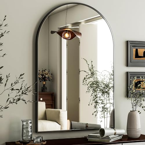 HARRITPURE Arched Wall Mirror 24x36 – Black Metal Frame Vanity Mirrors for Bedroom, Entryway, Living Room Decor