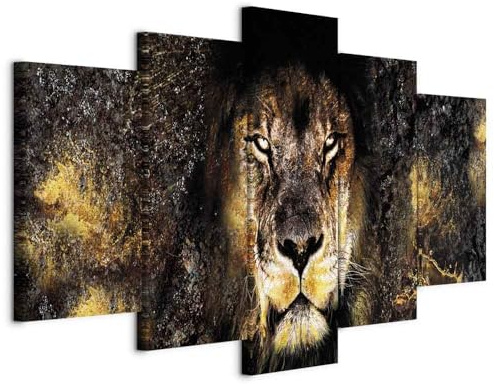 B&D XXL - Akustikbild Tier 5 tlg - Bilder Akustikschaum Schallschutz Wand Deko Kunst Akustikpaneele Wandpaneele Schalldämmung Wandbild Schallabsorber Akustikplatten Löwe Gesicht g-A-0309-b-m