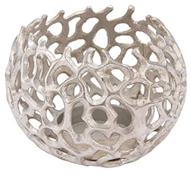 Bol à bougie design en aluminium - 15 x 11 cm - Moyen - Bougeoir élégant en métal argenté - Grille décorative pour bougies chauffe-plat - Support rond