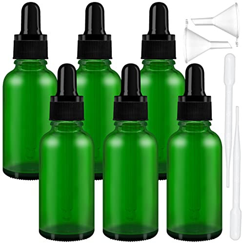 YAXIDAEVER 12 Stück Glas Tropfflasche,30ml Grüne Glasflaschen,Pipettenflaschen Glasflasche mit 2 Tropfern und 2 Trichtern für Ätherisches Öl,Aromatherapie, Massage