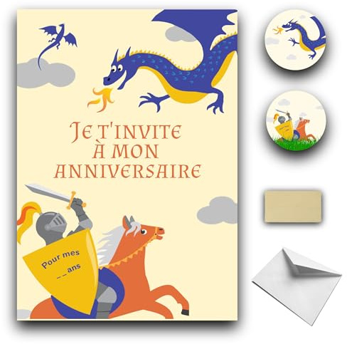 Kreatives Set mit 10 Einladungskarten für Jahrestage, Geburtstage, Kinder, Siegelmotiv, 10 Karten, 10 weiße Umschläge, 10 Aufkleber und 10 goldfarbene Aufkleber zum Kratzen