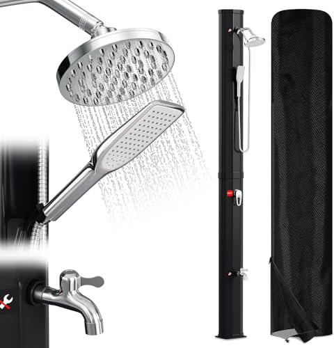 Herrselsam Douche Solaire de Jardin 40 l - avec Capot de Protection - Eau Chaude Max. 60 °C - sans raccordement électrique - Douche de Piscine