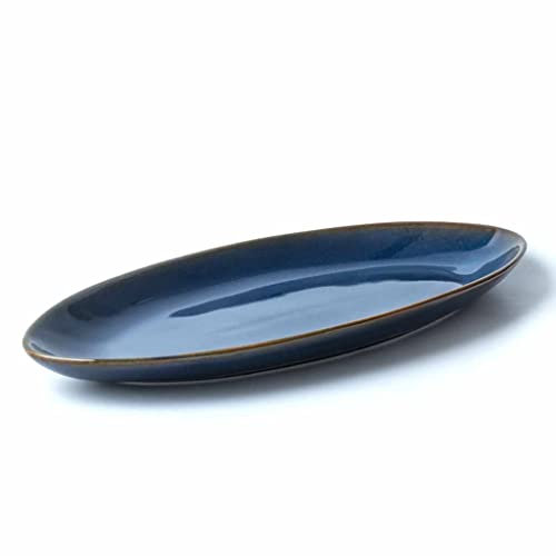 JEMMCO Serving Platter Dishes, Japanese Ceramic Large Fish Plate,14/16/20 Oval Dinner Plates, Serving Ware Party Trays Food Oven Safe for Restaurants Home Kitchen, Blue (Size : 16inch)