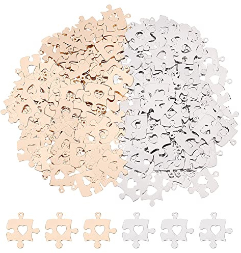 DICOSMETIC 200 Stück 2 Farben Puzzle Stücke Charms Puzzle mit Herz Anhänger Autismus Bewusstseins Anhänger Messing Puzzleteil Anhänger für Die Schmuckherstellung, Bohrung: 1mm