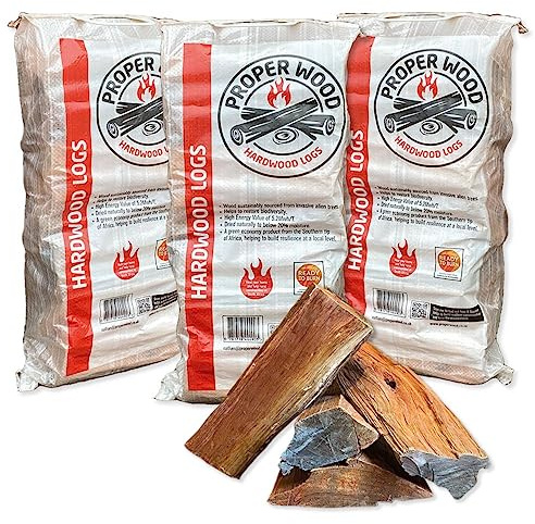 90L Proper Wood Eucalyptus South African Brine Cooking Hardwood Logs - 3 x 30L Carry Bags - Stoves Open Fires Large Pizza Ovens Chimeneas Firepits Log Wood Fire Hot Tub Burners Appliances