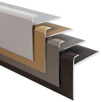 Floordirekt Safety - Set di 12 profili per scale a forma di F, per pavimenti da 7 a 8 mm di altezza, con materiale di montaggio (lunghezza 100 cm, altezza 53 mm, argento)