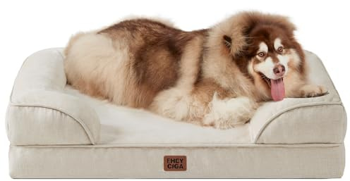 EHEYCIGA Orthopädisches Hundebett Grosse Hunde, 132x104cm, Beige | Orthopädischer Eierkistenschaum, Waschbarer und Wasserdichte Bezug, Rutschfester Boden, Reversibles Design, Atmungsaktiv