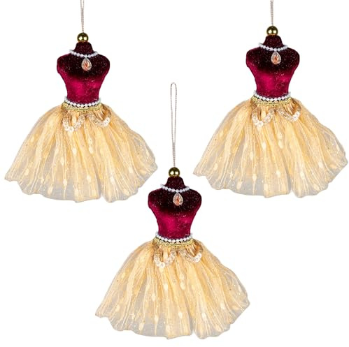 3 st Bourgogne och Guld Ballerina Kostymfigur 15 cm – julgran hängande dekorationer festliga dekorativa ornament saga tema julgran hänge