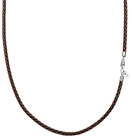 Viwind Echt leder Halskette Lederkette 2.9mm breit geflochten Lederband ketten 45-55cm wählbar 925 Sterling Silber Verschluss Damen Herren für DIY Anhänger Mit Geschenkbox
