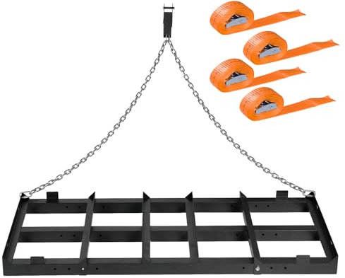 Toriexon Grada de arrastre de 4 pies, rastrillo eléctrico resistente, arrastre de entrada para grava con cadena de 4 pies, remolque detrás de rastrillo de césped para ATV, UTV, tractor, cortacésped,