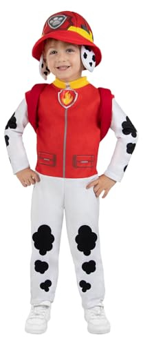 Funidelia Costume Ufficiale di Marshall Paw Patrol per bambino, Include: Tuta con coda, cappello e zainetto, Taglia 3-4 anni - Tenuta per bambini per feste, Carnevale e Halloween