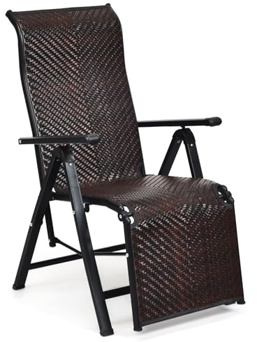 GIANTEX Freizeitstuhl für den Außenbereich, Klappsessel aus PE-Rattan, mit verstellbarer Rückenlehne und Fußstützen, Sonnenliege aus Metallgestell für Terrasse, Pool, Balkon, Braun