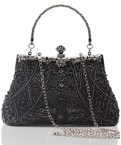BABEYOND Handväska dam 1920-talet strass handväska beige kväll fest clutch elegant avslutningsbal handväskor bröllop brud tillbehör, svart, Einheitsgröße