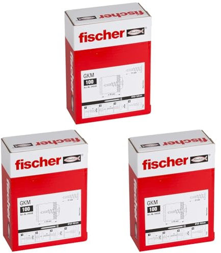 fischer Gipskartondübel Metall GKM, selbstbohrender Gipsdübel, starker Dübel für einfache Montage in Gipskarton- und Gipsfaserplatten, Kreuzschlitz-Antrieb, 100 Stück (Packung mit 3)