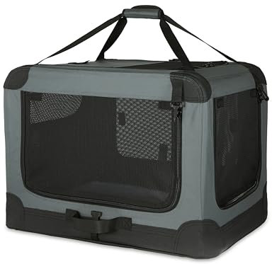 Amazon Basics Niche de voyage pliable à 4 portes pour chien et chat, Gris, taille S 66 cm x 46 cm x 46 cm