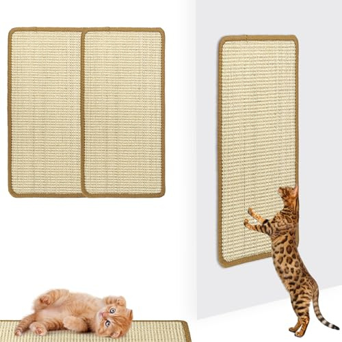 Griffoir Chat Tapis à Gratter en Sisal 2 Pièces Auto-adhésifen Tapis de Sol pour Chat protège Tapis et Canapés 50 x 25 cm (Beige)