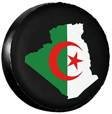 Reserveradabdeckung Flagge Und Karte Von Algerien Ersatzrad Abdeckung Universale Radschutzhülle Uv-Schutz Reifenabdeckungen Für Auto SUV Alle Reifentypen M