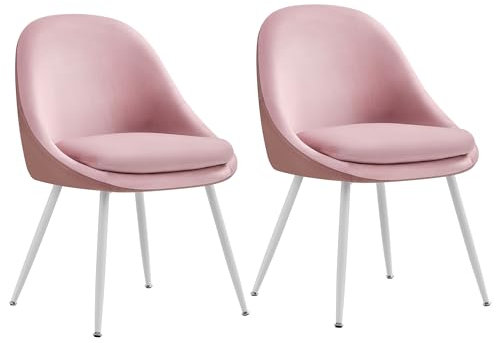 VASAGLE Esszimmerstuhl 2er Set, Küchenstuhl, bis 120 kg belastbar, Kissen mit 5,5 cm dickem Schaumstoff gepolstert, nach außen stehende Beine, für Büro Wohnzimmer, pastellrosa-wolkenweiß KDC184R01