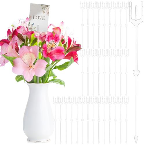 240 PCS Flower Card Holder Stick,Plastic Floral Picks for Card Photo Floral Bouquet Arrangement Valentine's Day Wedding Birthday Party Decoration (Fork Shape, 9.4 Inch)