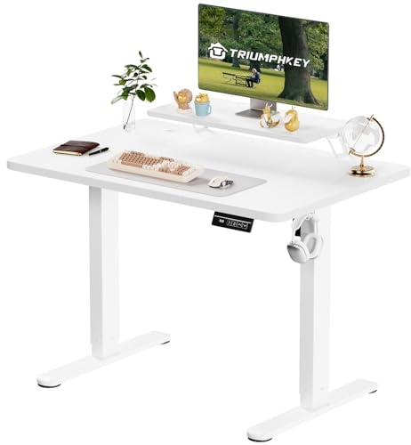TRIUMPHKEY Höhenverstellbarer Schreibtisch mit Monitorständer 120 x 60cm | Schreibtisch Höhenverstellbar Elektrisch Steh-Sitz Tisch, Computer-Schreibtischs, Standing Height Adjustable Desk,Weiß