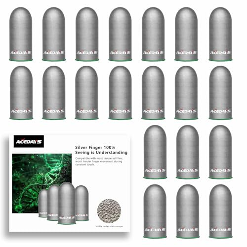 ACEDAYS Gaming Finger Covers, 100% Visible Silver Fiber, Just Right Printing Breathable Sweatproof Upgrade Gaming Gloves for PUBG Mobile/Knives Out/Call of Duty Mobile (20 Pack), M