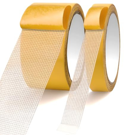 Chihutown Lot de 2 rouleaux de ruban adhésif double face en tissu très résistant, 2 m, 2 cm + 5 cm de ruban adhésif double face haute viscosité pour vêtements et tapis (blanc)