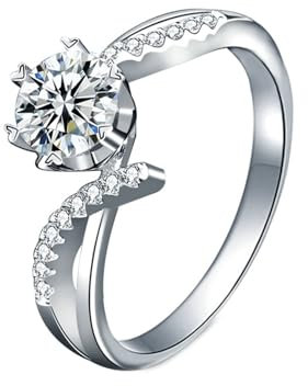 BCughia Diamantring Weißgold 750, Damen 18 Karat Ring mit Rund Labor Diamant 1ct Eheringe Freundschaftsringe Ringe Größe 57 (18.1)
