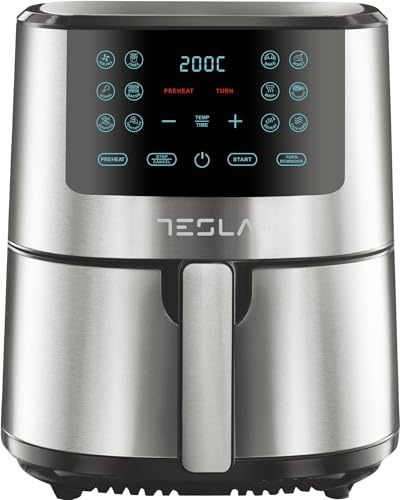 Tesla Freidora de Aire AF501BX, Cocción saludable y Rápida, Capacidad de 5L, Pantalla Táctil Digital, Negro-Inox