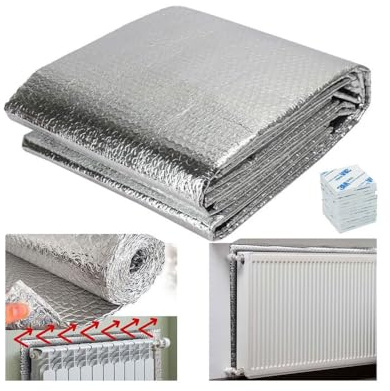 Radiator Reflector Aluminum Foil – Thick Reflection Panels - Energy Saving Radiator Foil Roll with Adhesive Pads | Bubble Wrap Insulation Sheet | Heat Reflective Foil Panel (5mx60cm)