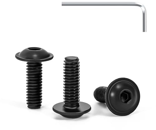 Tunejoy 30 Pezzi Viti a Testa Bombata con Flangia M4 x 12 mm Nero Vite a Testa Esagonale Bulloni in Acciaio Inox A2 V2A Viti a Brugola con Chiavi a Esagono Filettatura Completa