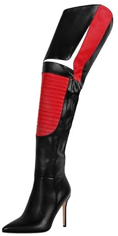Meinabsatz Stivali sopra il ginocchio da donna in pizzo con tacco alto a spillo con cuciture decorative, multicolore, 41 EU