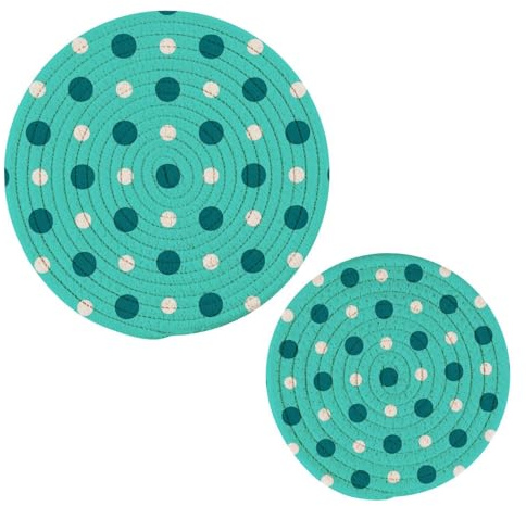 Trendy Polka Dot Turchese Bianco 2 PZ Presina Cucina Rotondo Alta Resistente Al Calore Tappetini in Cotone per Piano di Lavoro Resistente Al Calore per Decorazione