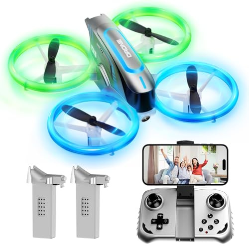 Q1 Mini Drone with Camera 4K for Kids 8 to 12, RC Quadcopter with Cool LED Lights, Headless Mode, 3D Flips, 2 Detachable Batteries, Drone Toys Gifts for Adults, Beginners, Boys and Girls, Grey