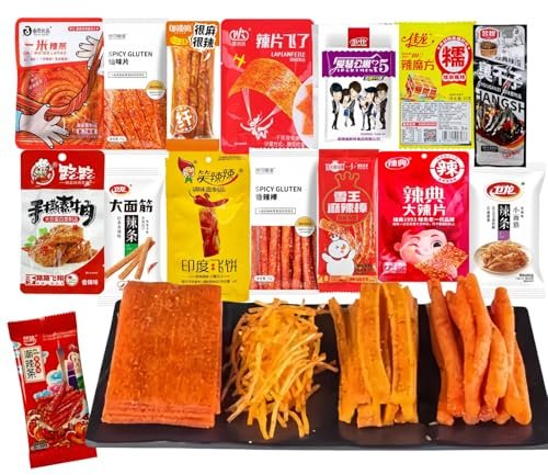 MKSDDF-spuntini Cinesi Latiao15 Snack Piccanti in Mix | Latio 360g Strisce Vegetali Speziate | Vegano, Sapori Intensi