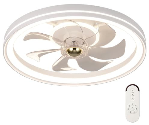 COSTWAY Diameter 48 cm takfläkt med belysning, vändbar fläkt, LED-taklampa 3 000–6 500 K, dimbar med 6 hastigheter, 4H-timer, skydd och fjärrkontroll