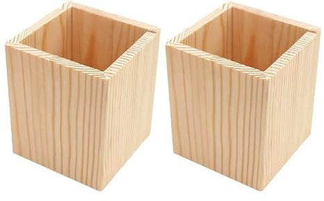 Gatuida 2 Stück Holz Stifthalter Kiefer Eckig Organizer Für Büro Schreibtisch Makeup Pinselhalter Desktop Dekoration 3.94X3.15X3.15In