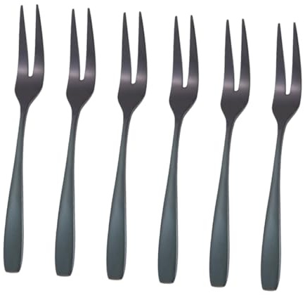 SOLUSTRE 6 pièces Fourchettes Dessert Inox Noires Petites Fourchettes Apéritif Dents Ustensiles Élégants pour Fruits Gâteaux et Cocktails pour et Restaurants