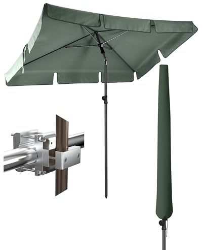4smile Sonnenschirm Balkon 3-in-1 SET, Grün – Balkonschirm rechteckig mit UV50+-Schutz, 200 x 125 cm, inkl. Sonnenschirmhalter Balkongeländer + Schirmhülle – passend für Balkon & Terrasse