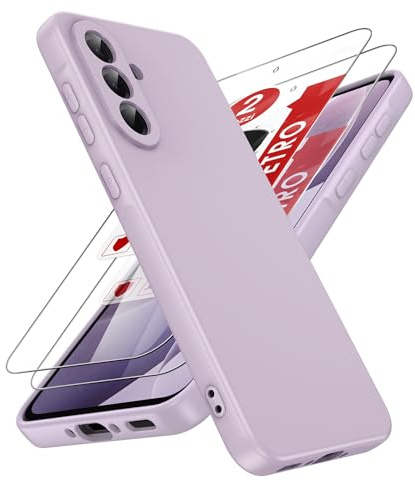 LeYi Silicona Liquida Funda para Samsung Galaxy A36/A 36 4G/5G, Morado | Ultra Slim Carcasa con 2pcs Cristal Templado, Capa Suave Movil Protector Case Forro Microfibra Antiarañazos Cover